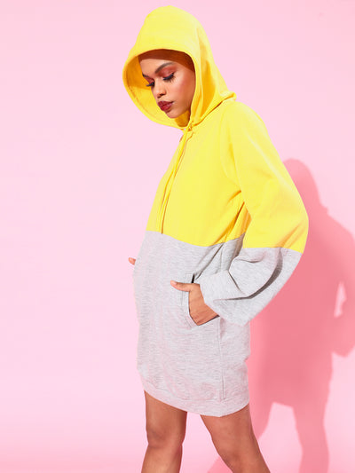 Athena Women Yellow Colour blocked Hooded Sweatshirt - Athena Lifestyle