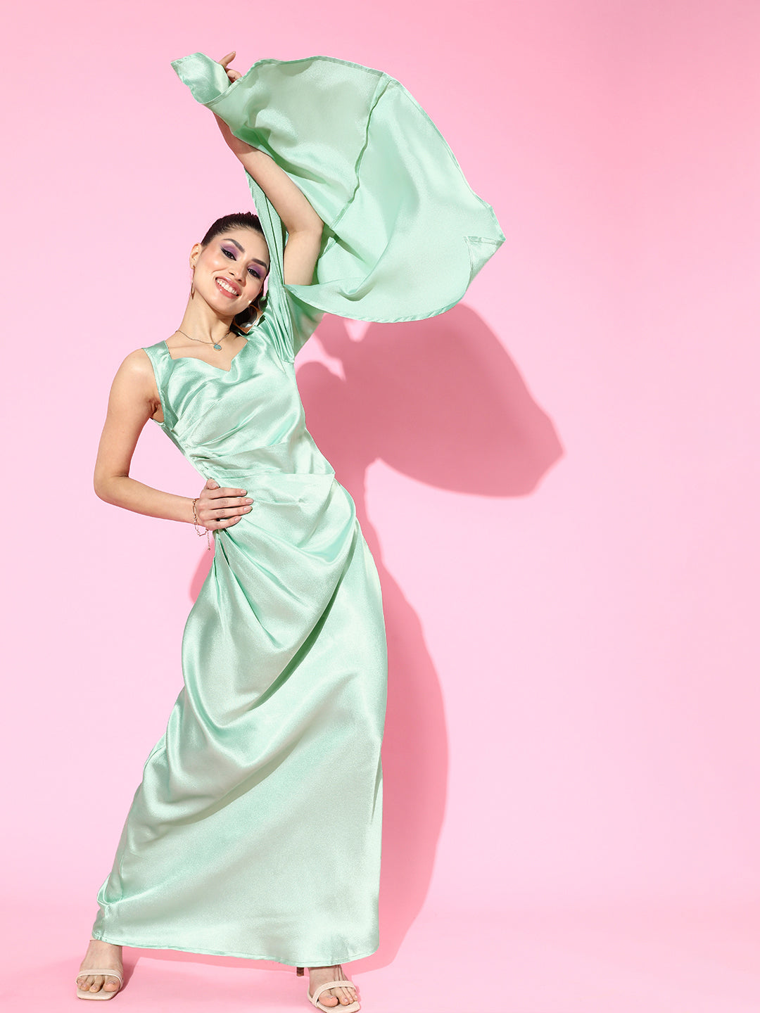 Athena Women Enchanting Sea Green Solid Sweetheart Neck Dress - Athena Lifestyle