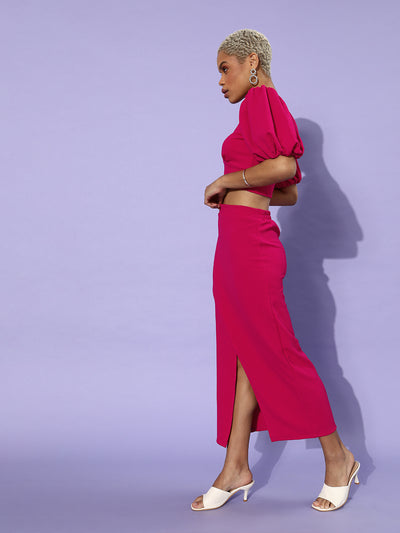 Athena Women Fuchsia Solid Top with Skirt - Athena Lifestyle