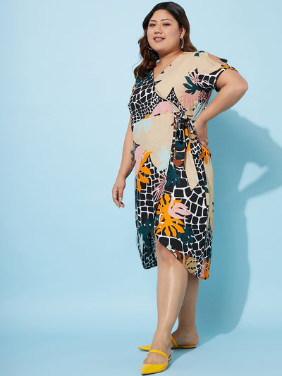 Athena Ample Plus Size V-Neck Print Crepe Midi Dress - Athena Lifestyle