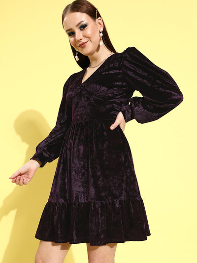 Athena Violet Velvet Empire Style Fit & Flare Dress - Athena Lifestyle
