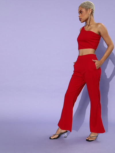 Athena Women Red Solid Top with Trousers - Athena Lifestyle