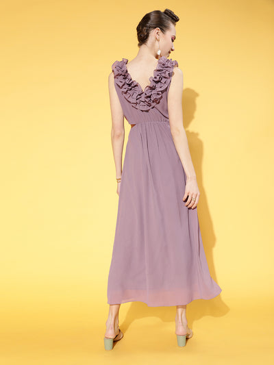 NEW SEASON Athena Women Elegant Mauve Solid Cut-Out Dress - Athena Lifestyle