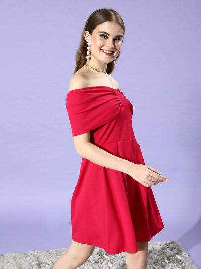 Athena Fuchsia Solid Off-Shoulder Dress - Athena Lifestyle