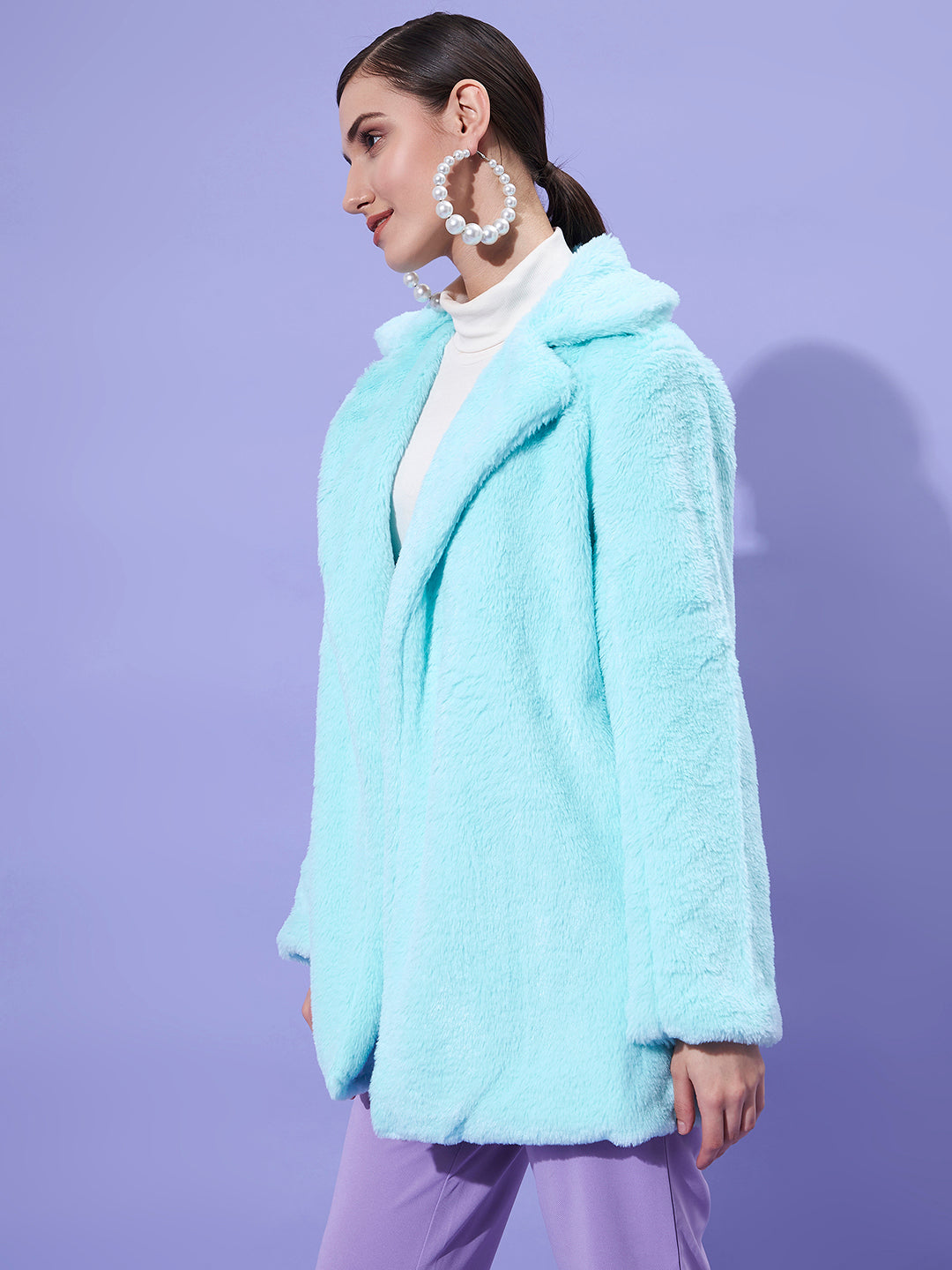 Athena Women Blue Fur Trench Over Coats - Athena Lifestyle