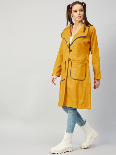 Athena Women Mustard-Yellow Solid Woolen Pea Coat - Athena Lifestyle