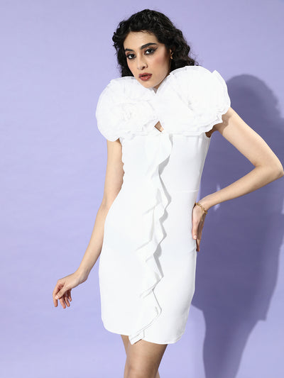 Athena White V Neck Applique Scrunchie Bodycon Dress - Athena Lifestyle