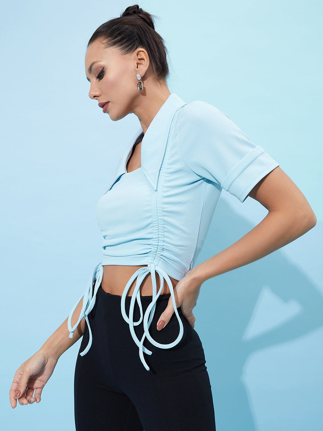 Athena Spread Collar Fitted Ruched Crop Top - Athena Lifestyle