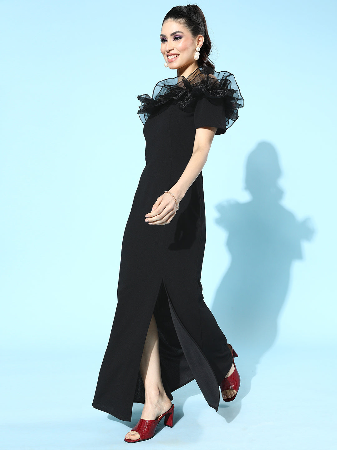 Athena Stylish Black Ruffled Tulle Dress - Athena Lifestyle