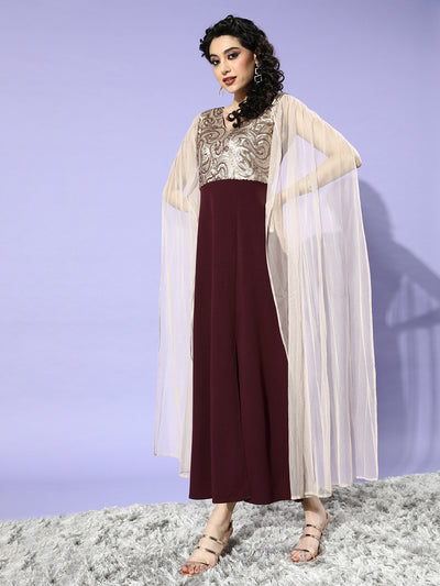 Athena Maroon & Silver Embellished Maxi Dress - Athena Lifestyle