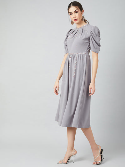 Athena Grey Embellished Fit and Flare Dress - Athena Lifestyle