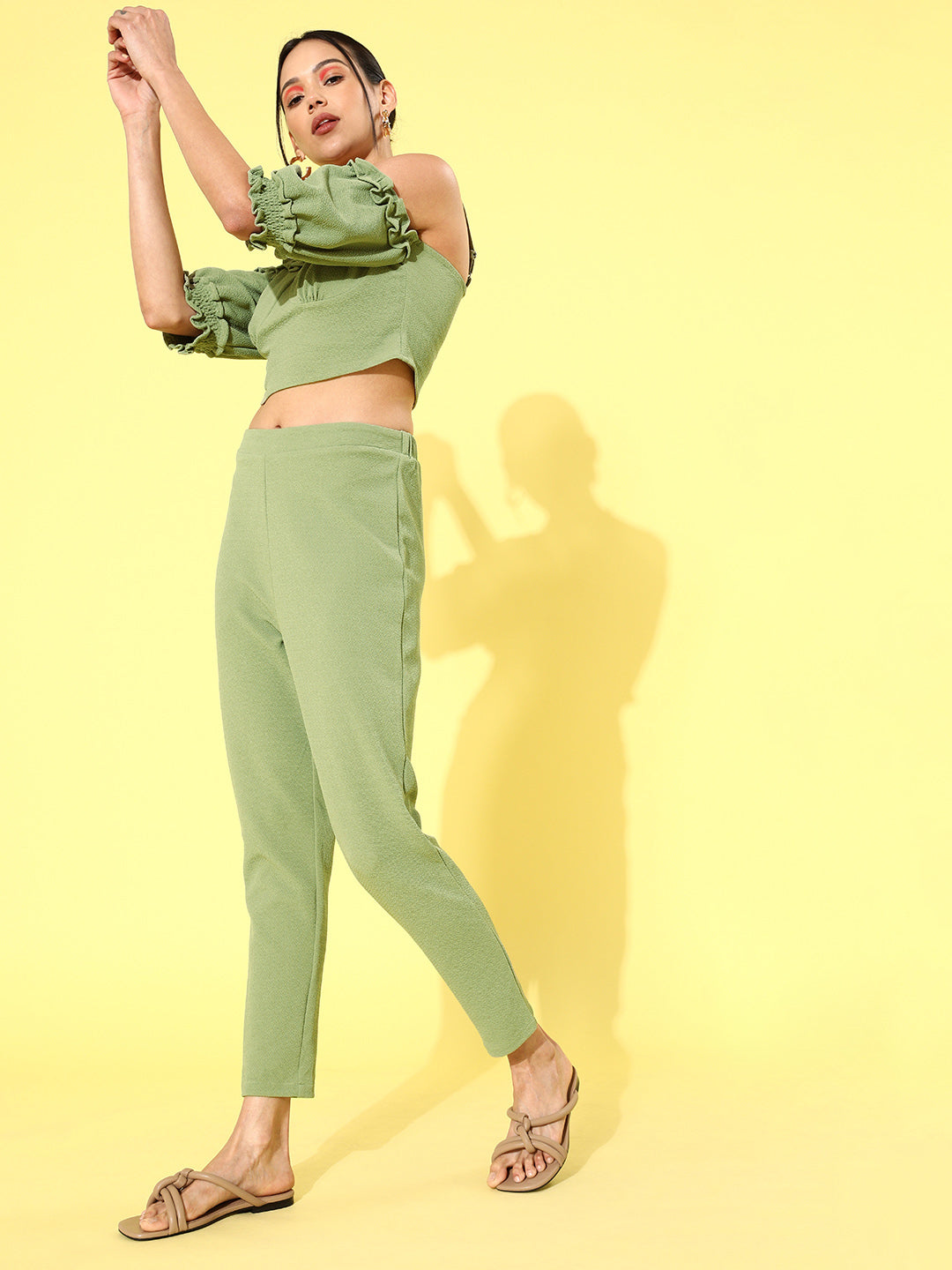 Athena Women Gorgeous Green Solid Top with Trousers - Athena Lifestyle