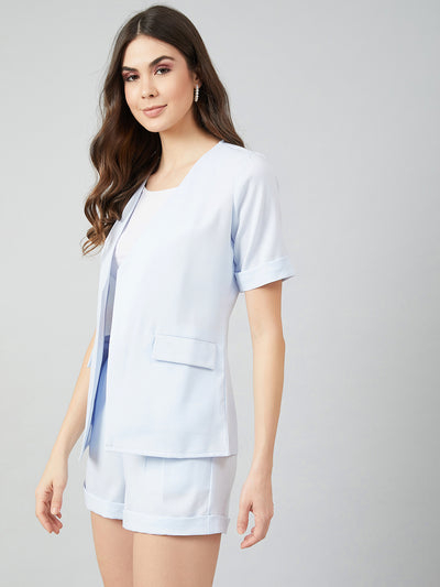 Athena Women Blue & White Solid Coat with Shorts - Athena Lifestyle