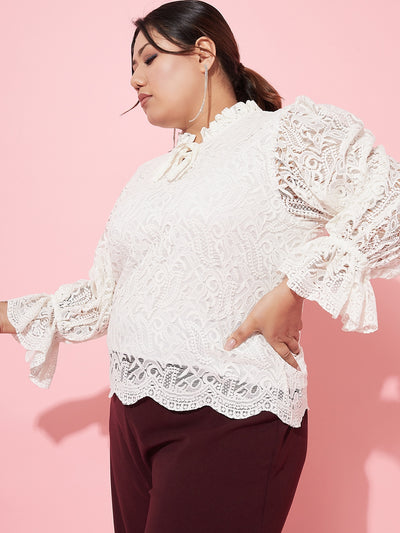 Athena Ample Plus Size Self Designed Tie-Ups Bell Sleeves Top - Athena Lifestyle