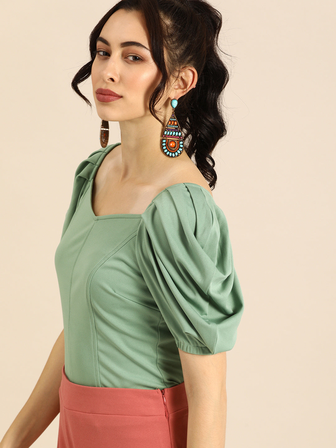 Athena Stylish Mint Green Power Shoulders Top - Athena Lifestyle