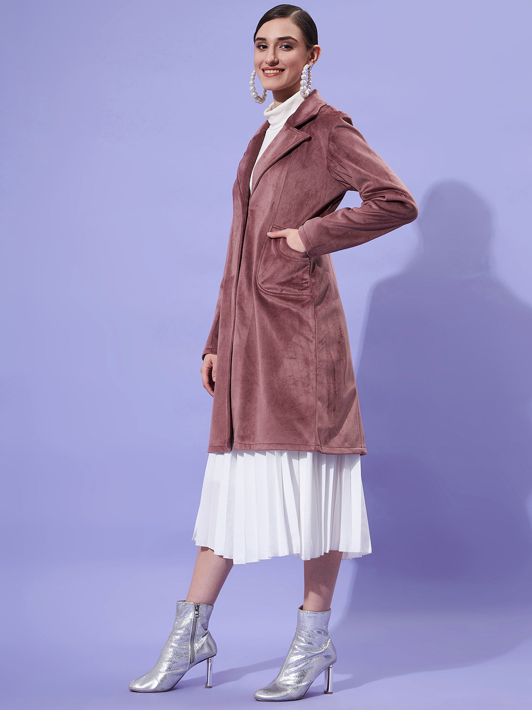 Athena Women Dust-Pink Solid Trench Coat - Athena Lifestyle