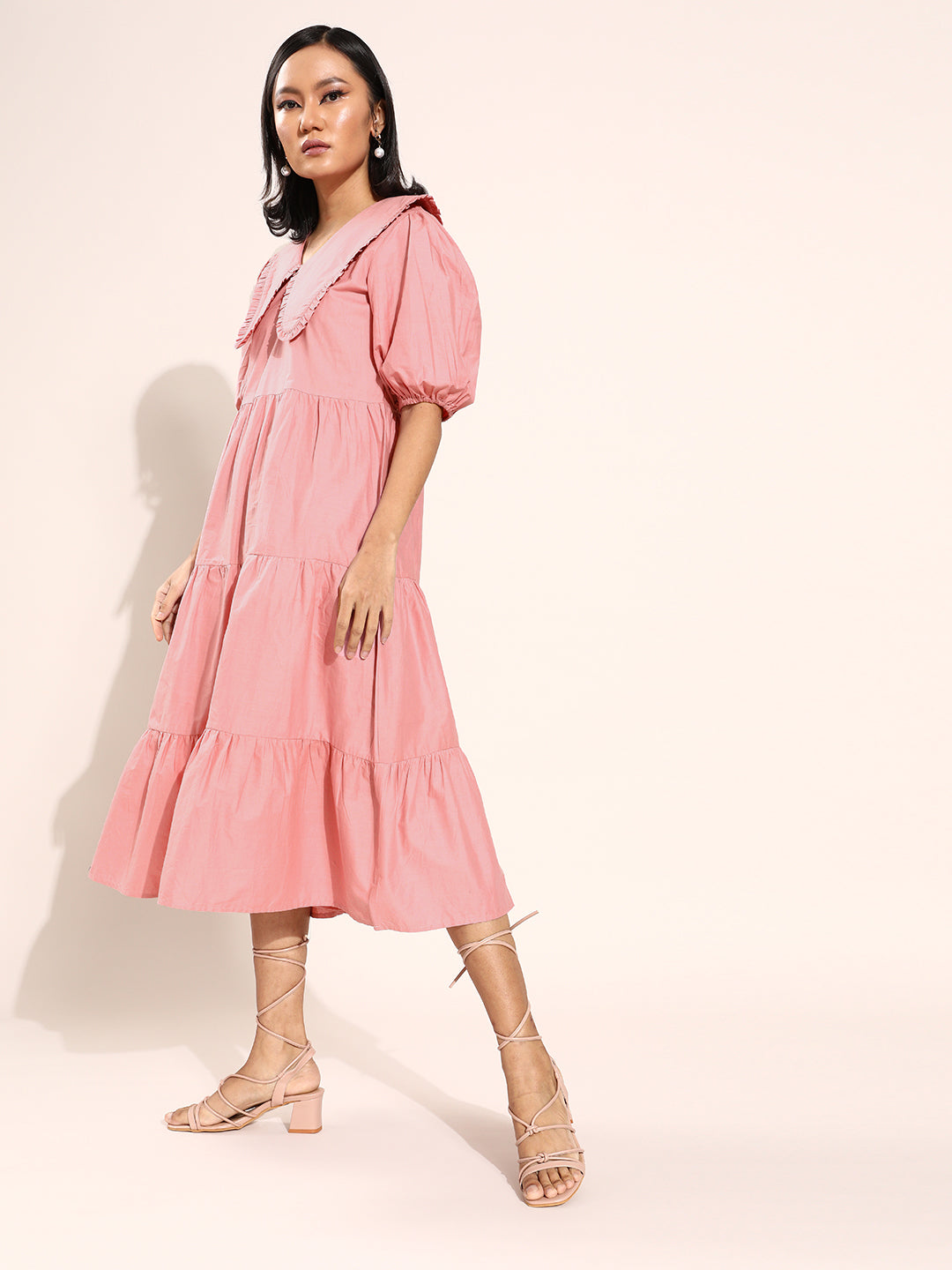Athena Women Pretty Pink Solid Above The Keyboard Collar Dress - Athena Lifestyle