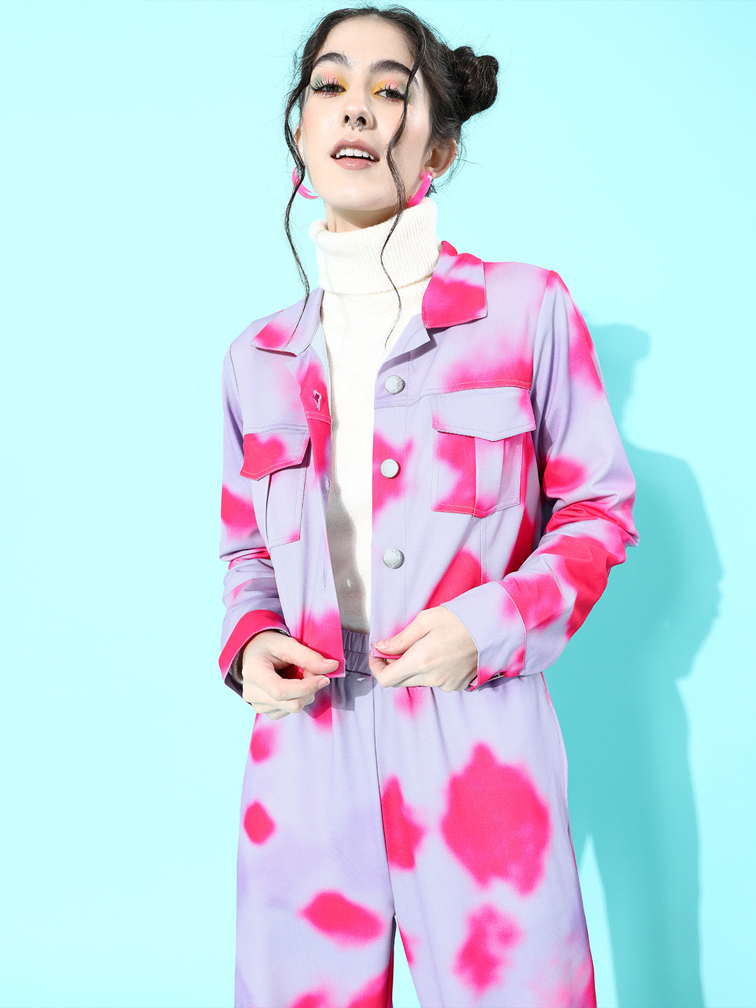 Athena Pink-Lavender color crop jacket with tie-dye print - Athena Lifestyle