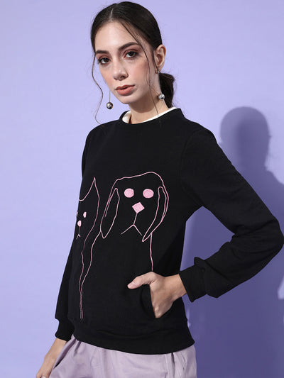 Athena Women Black Animal Printed Quirky Outerwear Sweatshirt - Athena Lifestyle