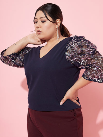 Athena Ample Plus Size V-Neck Puff Sleeves Casual Top - Athena Lifestyle