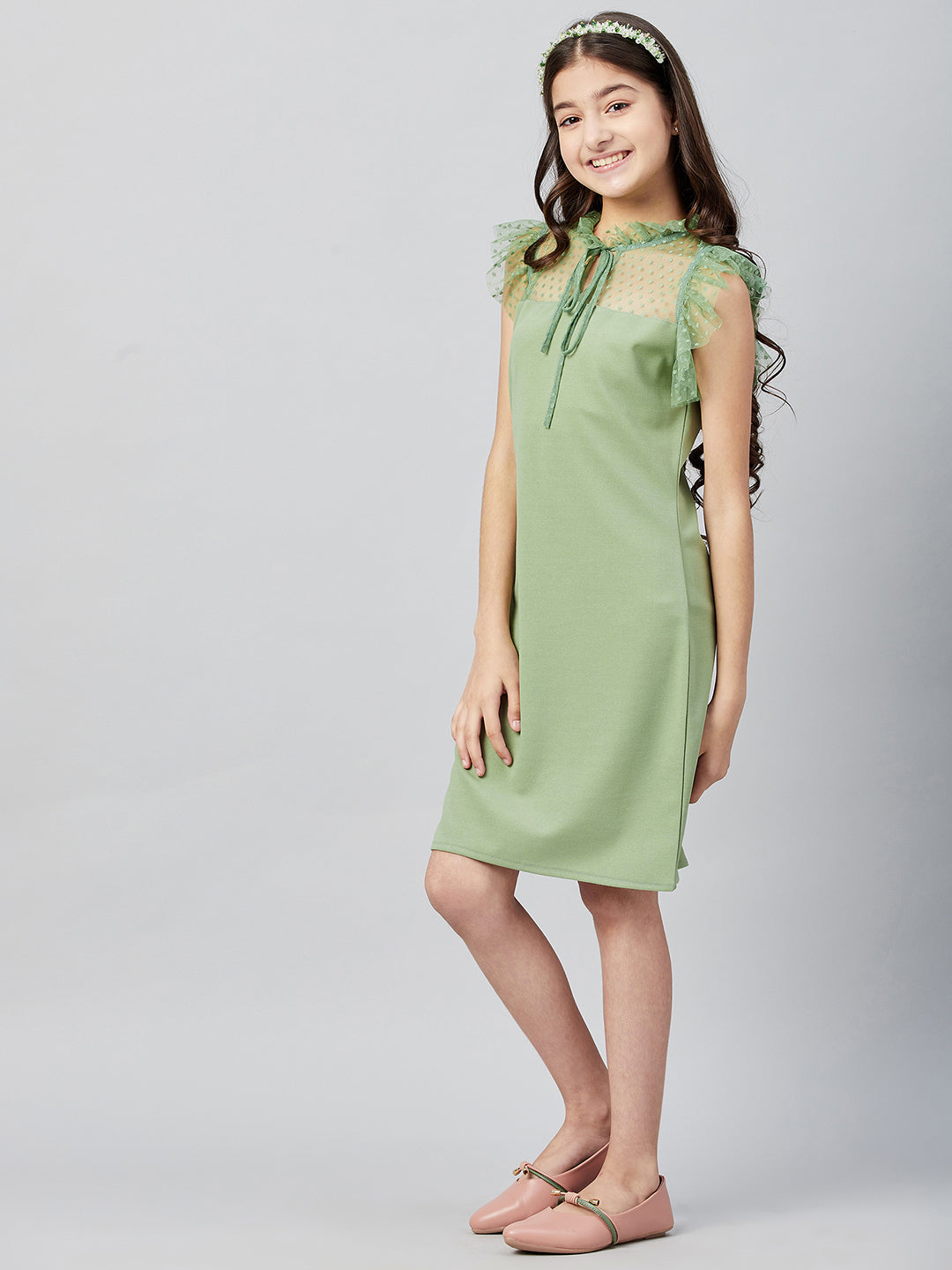 Athena Girl Green Off-Shoulder A-Line Dress - Athena Lifestyle