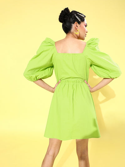 Athena Women Attractive Lime Green Solid Sweetheart Neck Dress - Athena Lifestyle