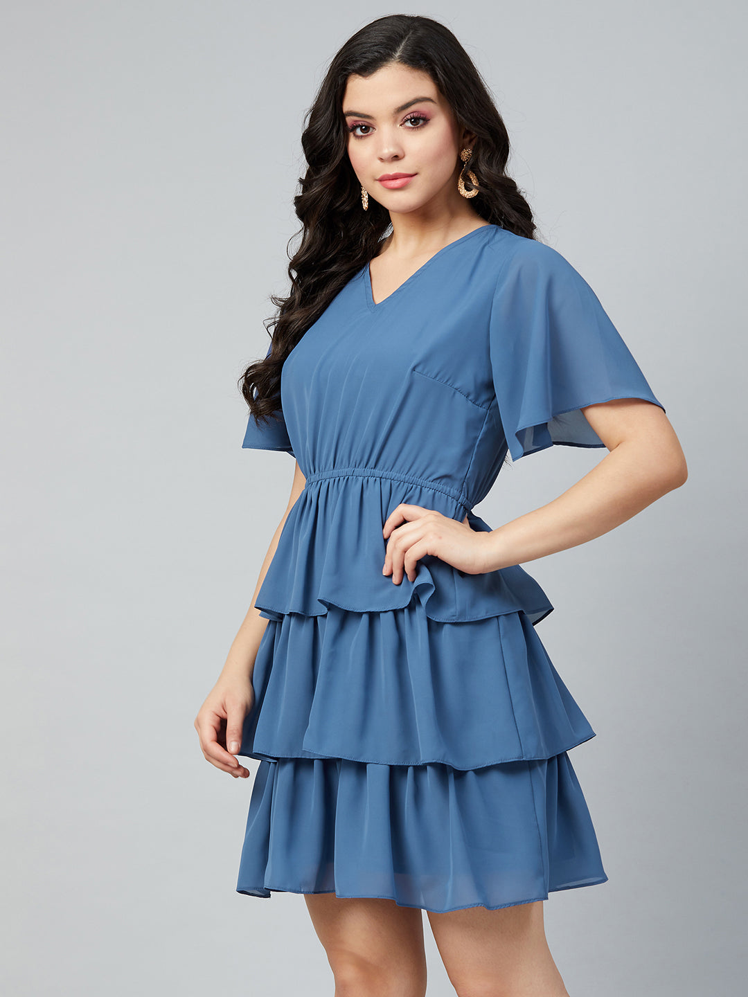 Athena Women Blue Solid Fit and Flare Dress - Athena Lifestyle