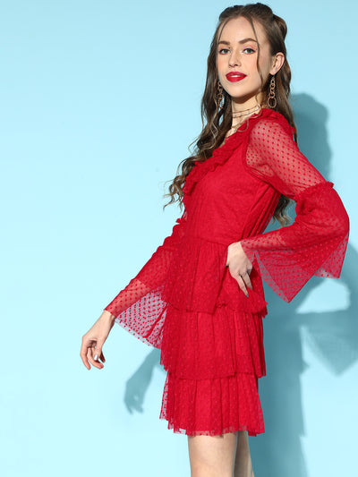 Athena Red sweet heart neckline Ruffle Tulle dress - Athena Lifestyle