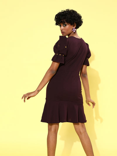 Athena Women Charming Purple Self Design Waisted Dress - Athena Lifestyle