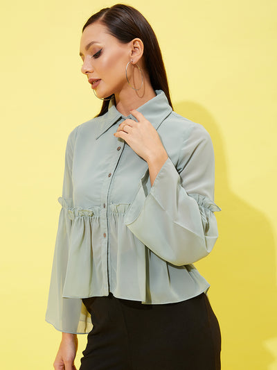 Athena Bell Sleeves Ruffled Shirt Style Top - Athena Lifestyle