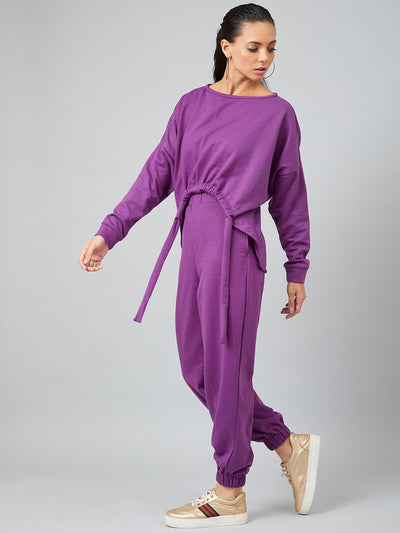 Athena Women Purple Solid Shirt with Joggers - Athena Lifestyle