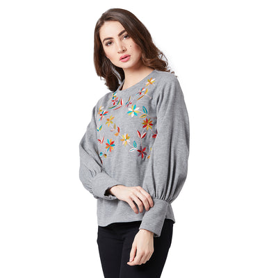 Athena Women Grey Embroidered Sweatshirt - Athena Lifestyle