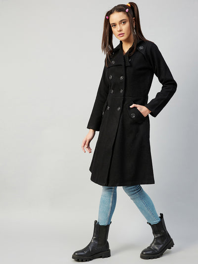 Athena Women Black Solid Double Breasted Trench Coat - Athena Lifestyle