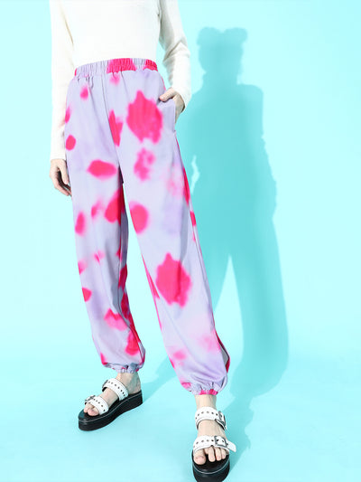 Athena Pink-Lavender color retro tapered trouser with tie-dye print - Athena Lifestyle