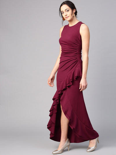Athena Women Burgundy Solid Maxi Dress - Athena Lifestyle