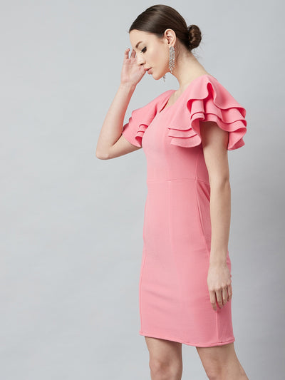 Athena Women Pink Solid Bodycon Dress - Athena Lifestyle