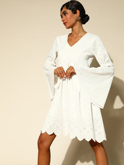 Athena White V-neck Schiffly dress - Athena Lifestyle