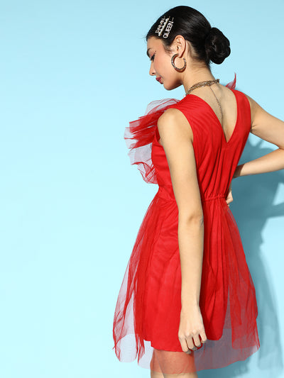 Athena Red V Neck frill tulle dress - Athena Lifestyle