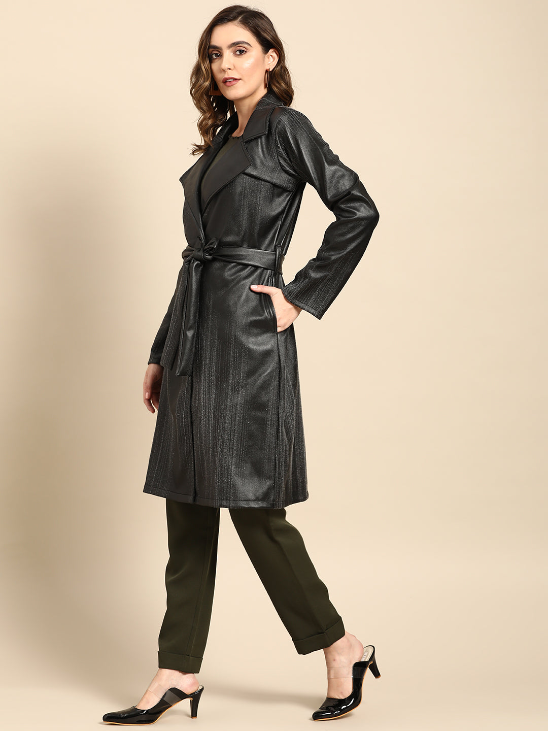 Athena Women Solid Overcoat With Belt - Athena Lifestyle