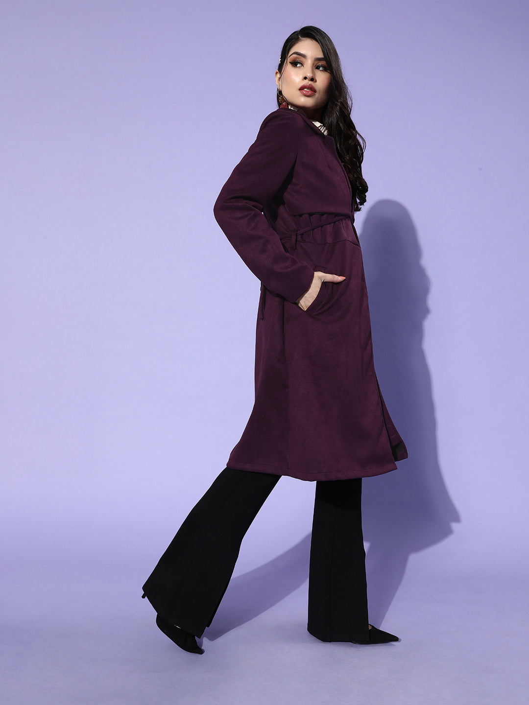Athena purple trench coat with upper flap and drawstring - Athena Lifestyle