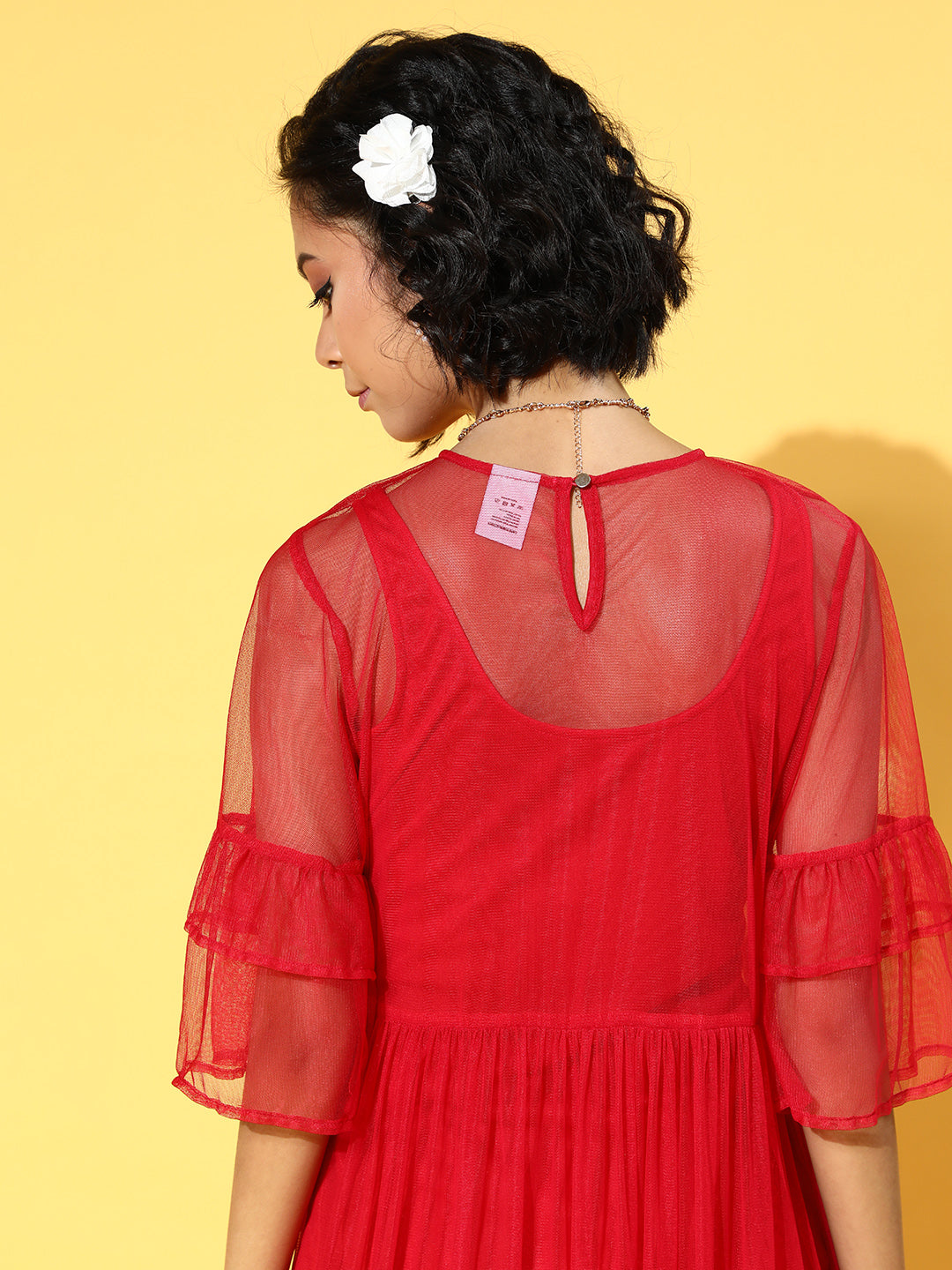 Athena Red frill sleeve tulle dress - Athena Lifestyle