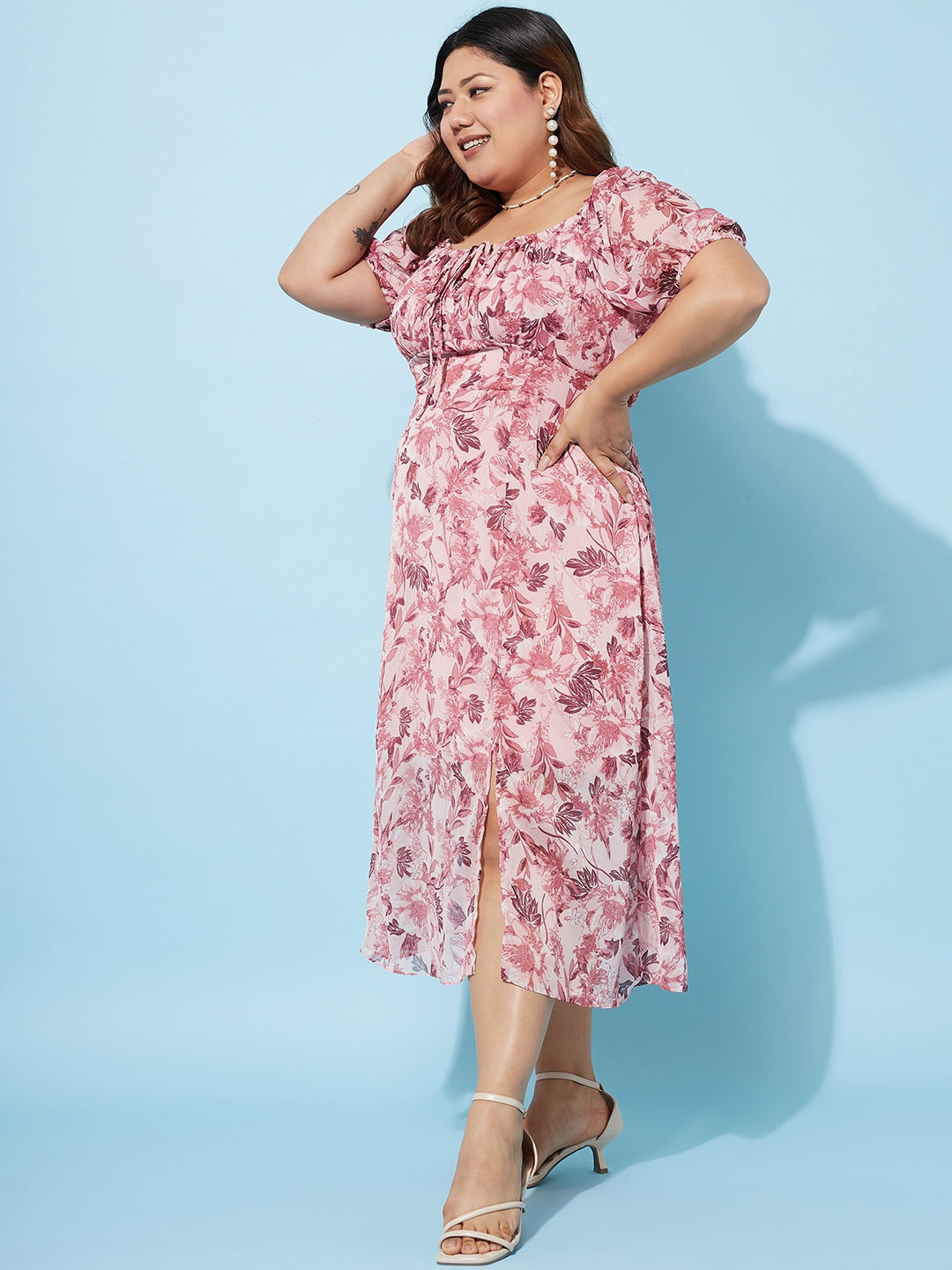 Plus size shops pink chiffon dress