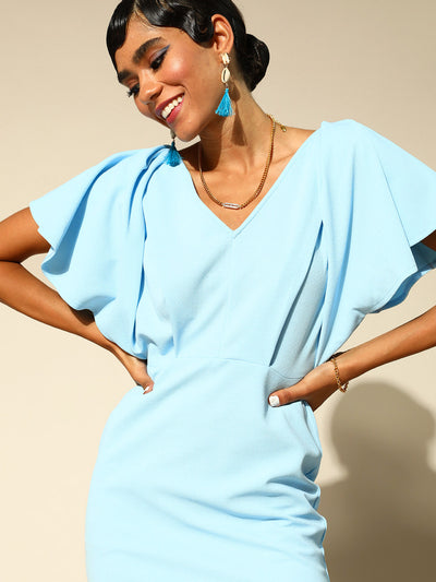 Athena Women Stunning Blue Solid New Neckline Dress - Athena Lifestyle