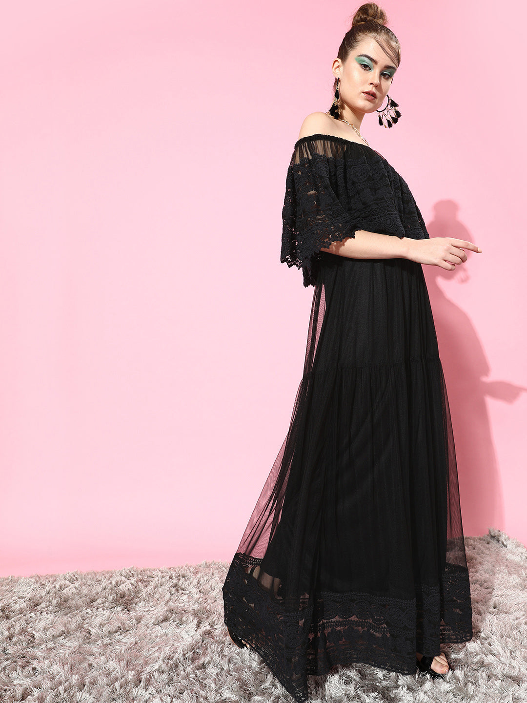 Athena Women Black Self-Design Craft Core Dress - Athena Lifestyle