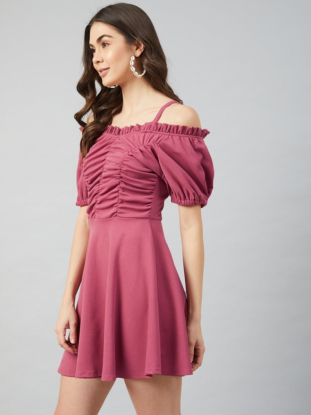 Athena Women Pink Ruched Fit and Flare Dress - Athena Lifestyle