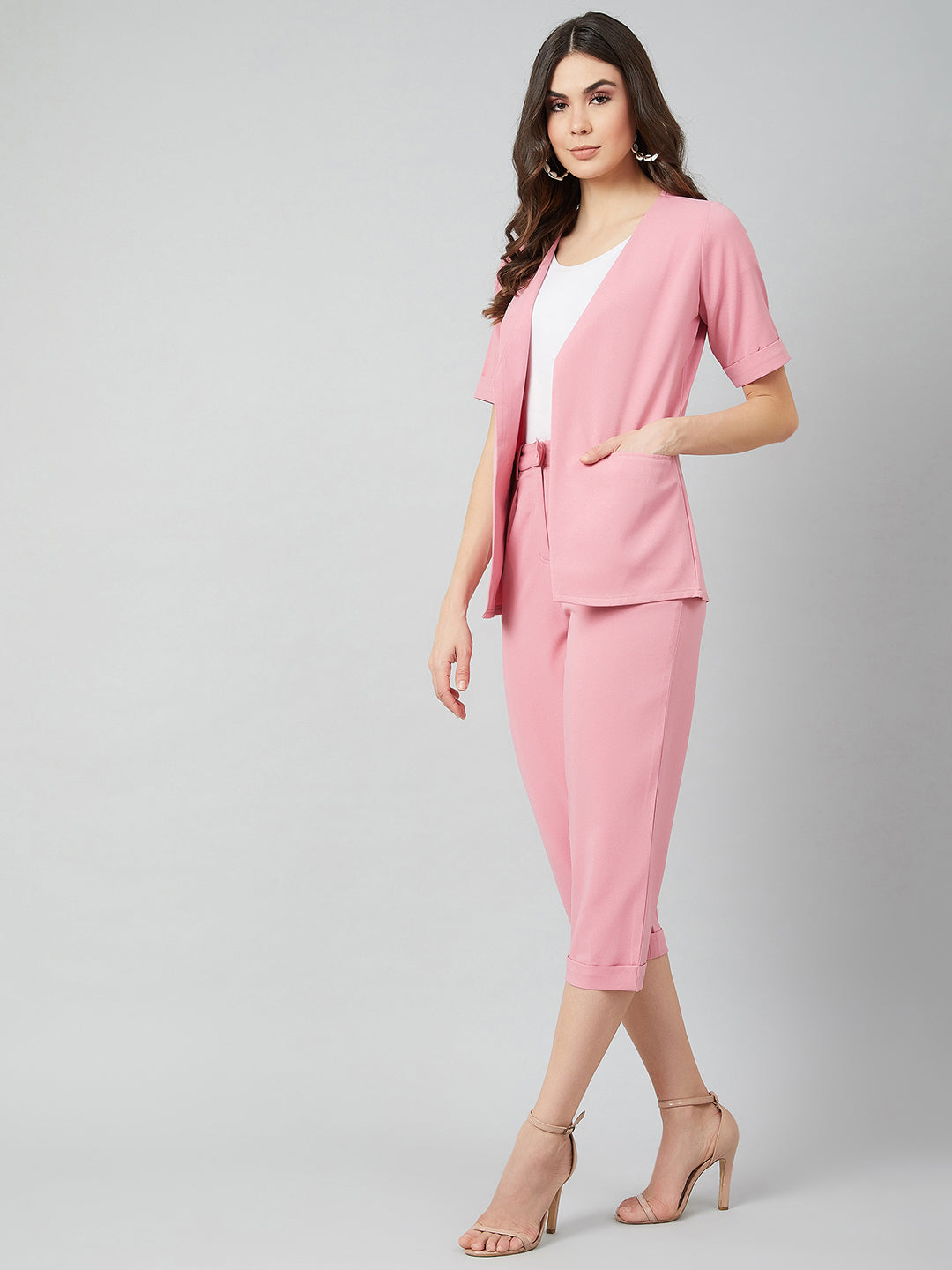 Athena Women Pink Blazer With Cigarette Pant Co-ord Set - Athena Lifestyle
