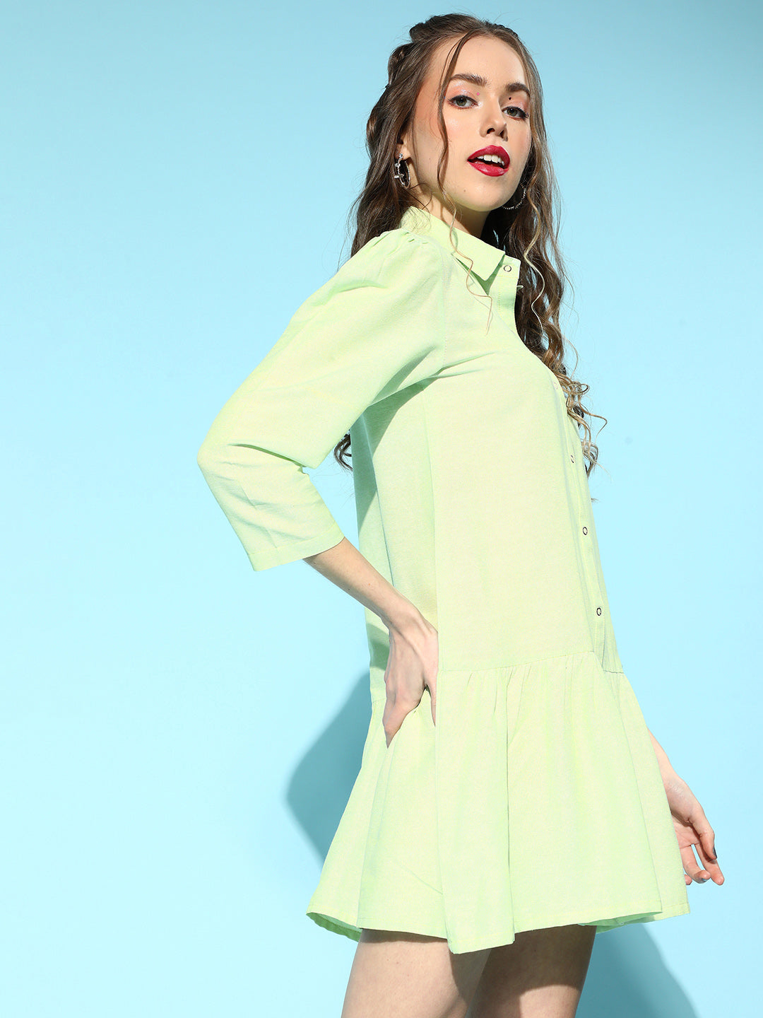 Athena Green Ruffle cotton shirt Dress - Athena Lifestyle