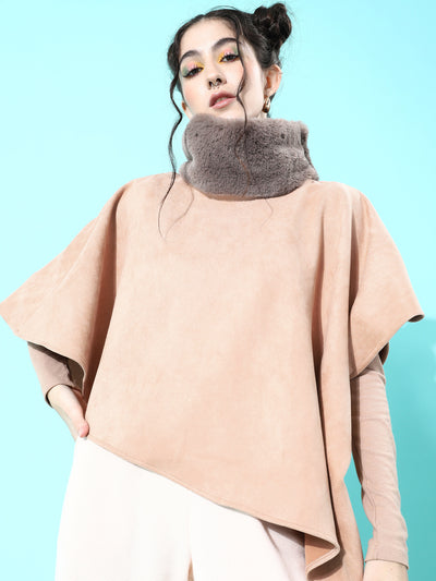 Athena Black Handkerchief style poncho jacket with Fur neckline - Athena Lifestyle