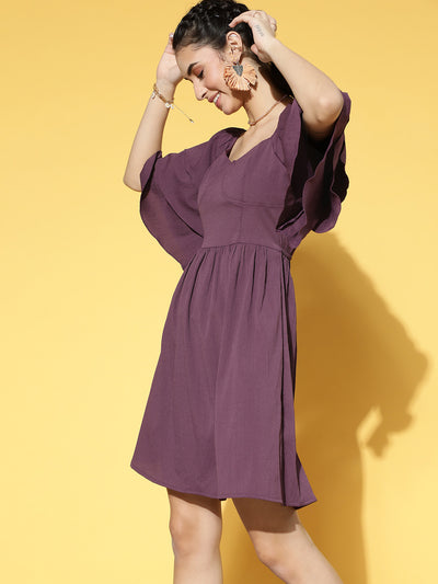 Athena Women Charming Purple Solid Volume Play Dress - Athena Lifestyle