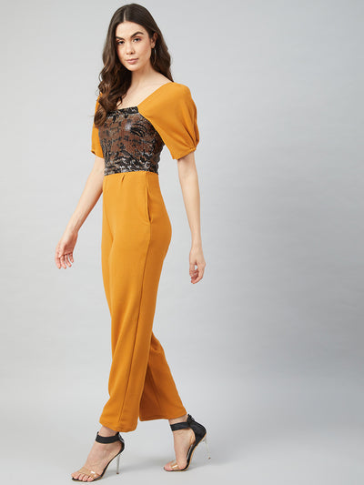 Athena Mustard & Brown Basic Jumpsuit with Embellished - Athena Lifestyle
